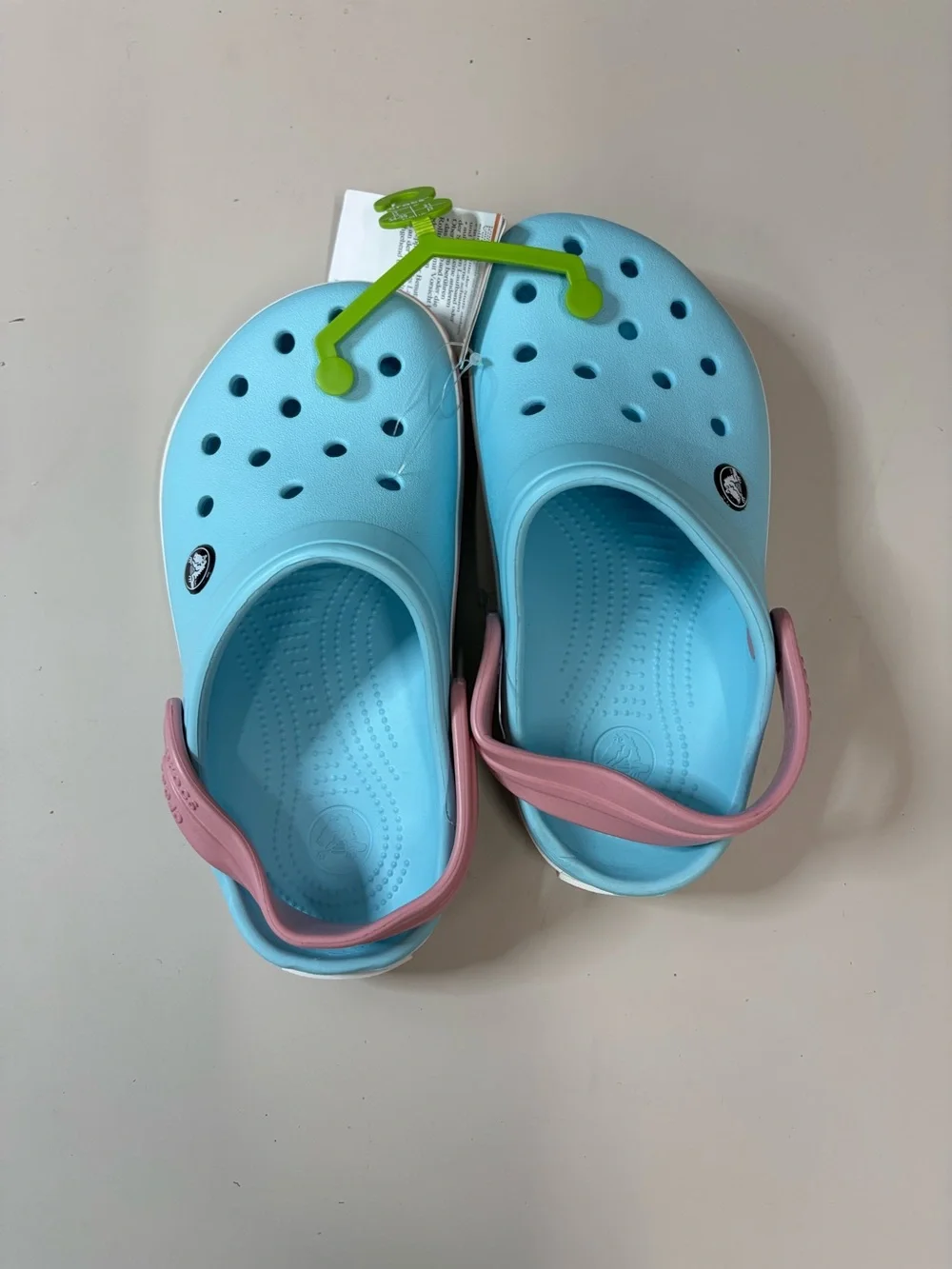 CROCS Kids Light Blue Clog Sandals with Pink Heel Straps